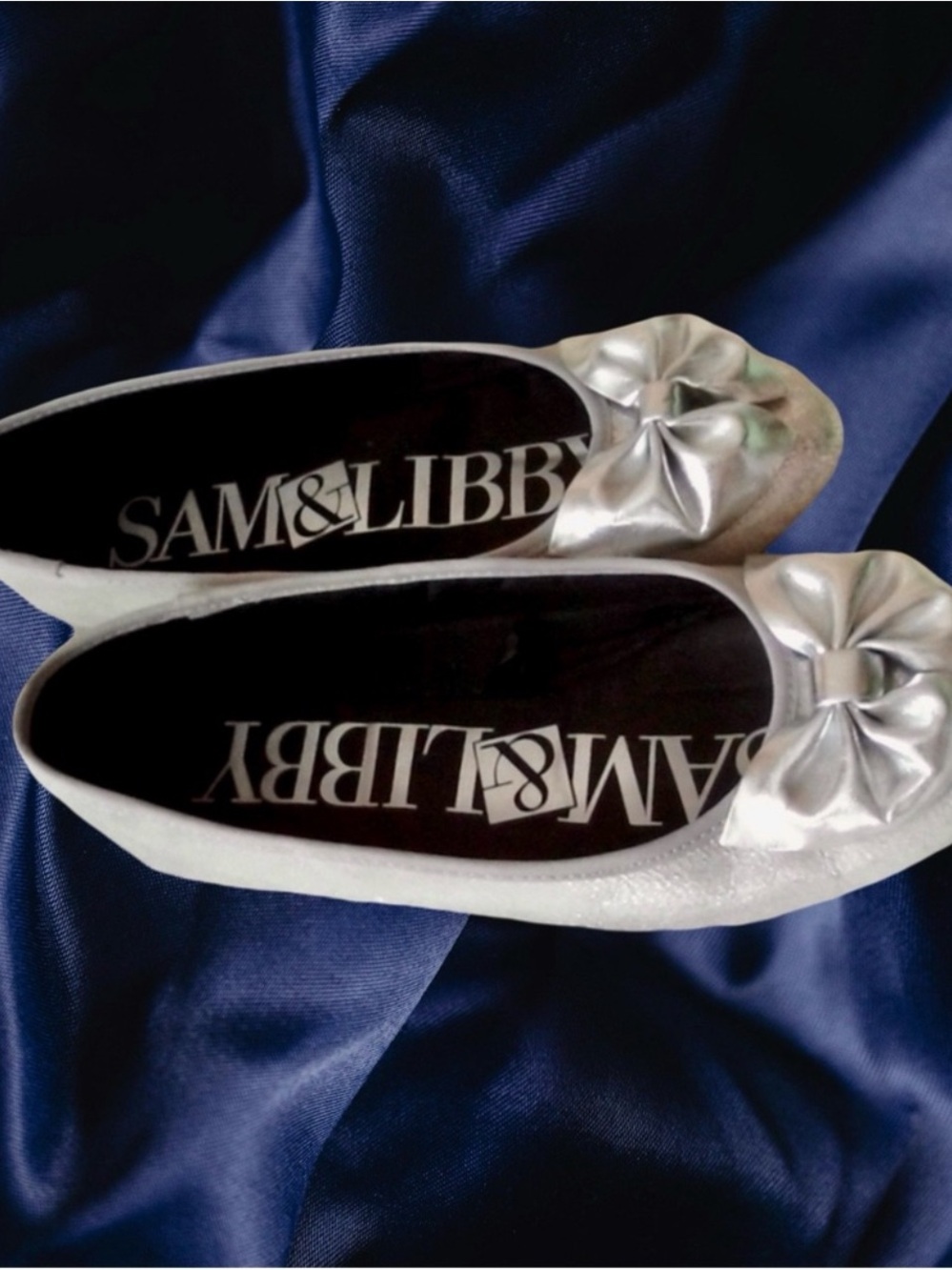 Sam & Libby Metallic Silver Ballet Flats with Bow Accent Size 9 1/2.